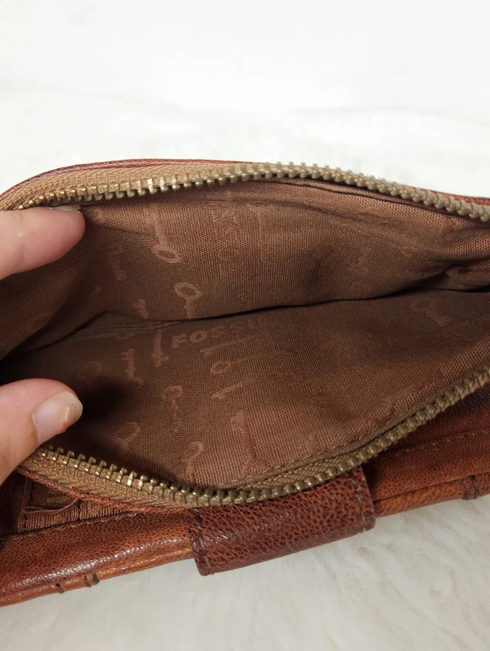 Fossil Womens Brown Soft Leather Bifold Wallet Snap Zipper